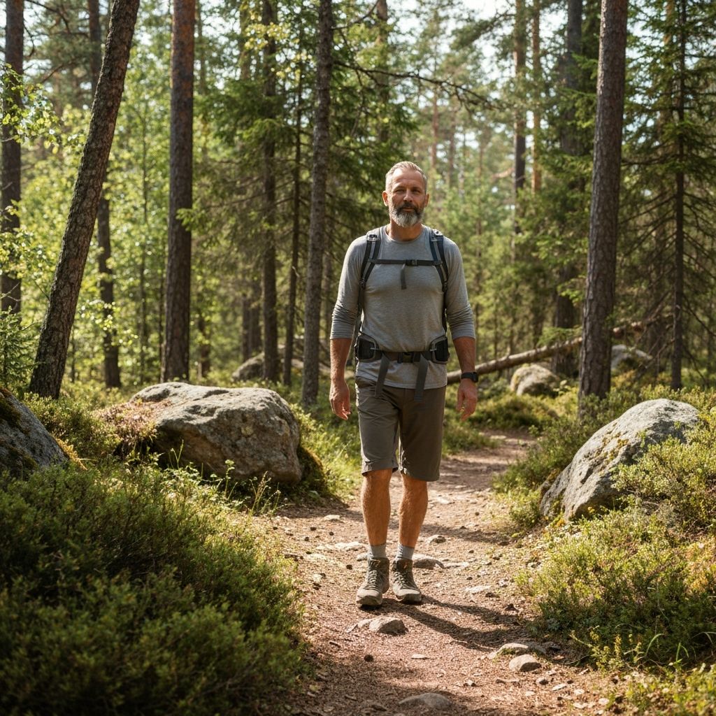 Man walking hiking in nature